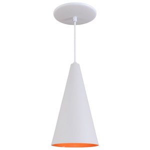 Pendente Cone Luminária Lustre Alumínio Branco Textura C/ Laranja - T&T Iluminação
