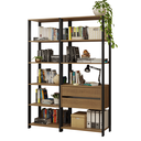 Ver imagem 3 de Estante Armário Multiuso para Escritório 129cm 9 Prateleiras 2 Gavetas Rustic/Preto Madesa