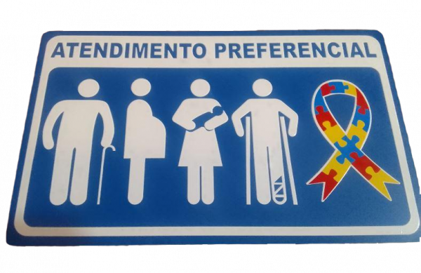 PLACA INDICATIVA ATENDIMENTO PREFERENCIAL 25x15 PS AZUL - 3