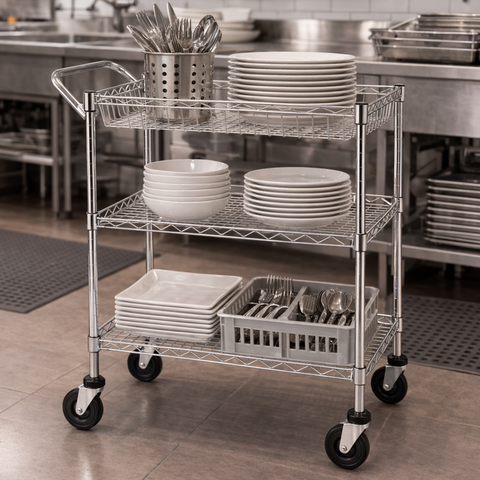 Carrinho Multiuso 3 Prateleiras Ajustáveis Aço Cromado