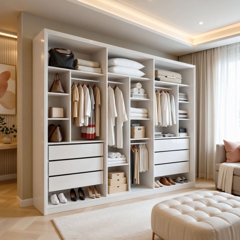 Closet Casal 6 Gavetas 242cm sem Portas Aspen Premium Branco