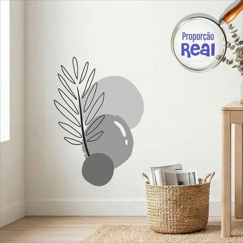 Adesivo Floral Boho Cinza Estilo Nórdico 55x80 Minimalista Mod.02