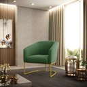 Ver imagem 3 de Kit 02 Poltronas Stella Suede Verde Base Industrial Dourada - D'rossi Drossi