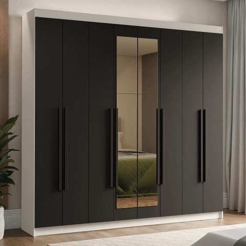 Guarda-roupa Casal 8 Portas Batentes com Espelho Venus Madesa Branco/preto