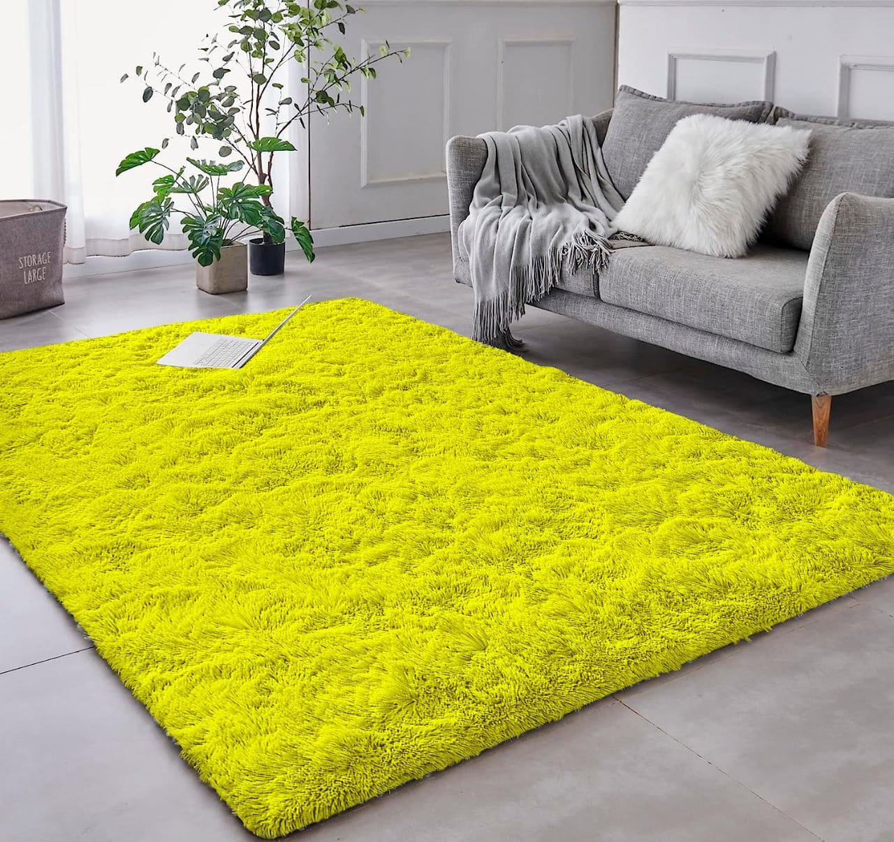 Tapete Saturs Shaggy Pelo Alto Amarelo  - 200 x 240 cm Tapete para Sala e Quarto - 1