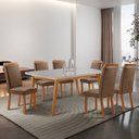Ver imagem 2 de Mesa de Jantar Copper 180cm Madeira Tampo Vidro Canto Copo com 6 Cadeiras Aline