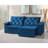 Sofa Retrátil Reclinável Milão Premium 2,90m 5 Lugares Estofado Veludo com Braço Almofadado Azul - 1