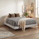Ver imagem 1 de Cama Japonesa Flutuante Cais Tatame Linho Base Box King 1,95m Design Moderno para Quarto Cinza