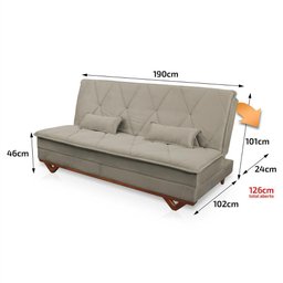 Sofá Cama Estoril 1,90m Suede Velut - King House - 3
