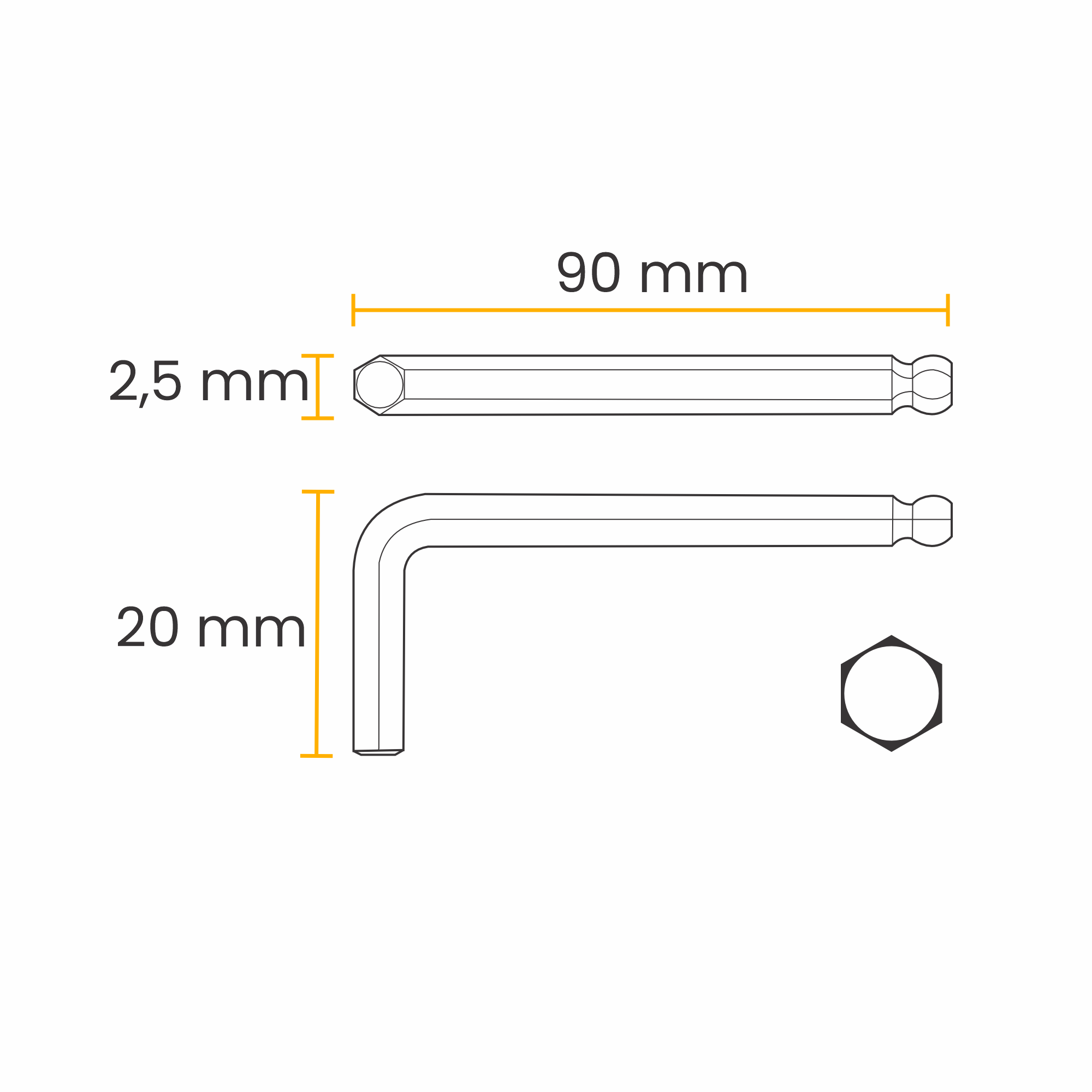 Chave Allen Longa Abaulada, Cromo Vanadio, Acabamento Fosfatizado 2,5 Mm - 5