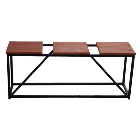 Banco Design Estilo Industrial Namoradeira Ferro e Madeira Artesanal Decoração Casa Jardim 3 Lugares