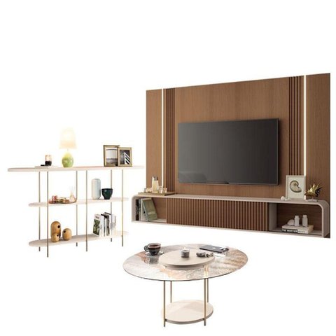 Home Suspenso Empire Castanho Off White e Aparador Infinity e Mesa de Centro Sky com Tampo de Vidro