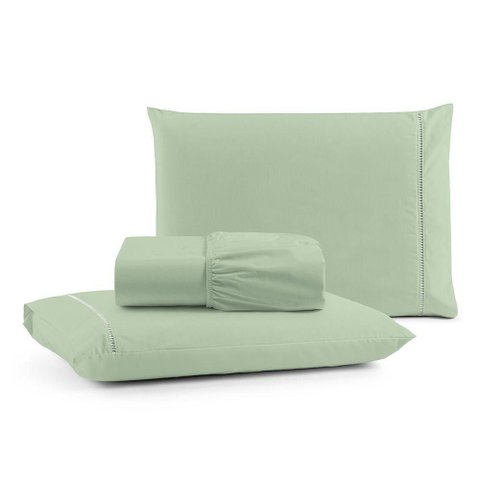 Jogo de Cama Lençol Egípcio Queen 3 Peças Micropercal 600 Fios Macio Verde Claro Casa Show