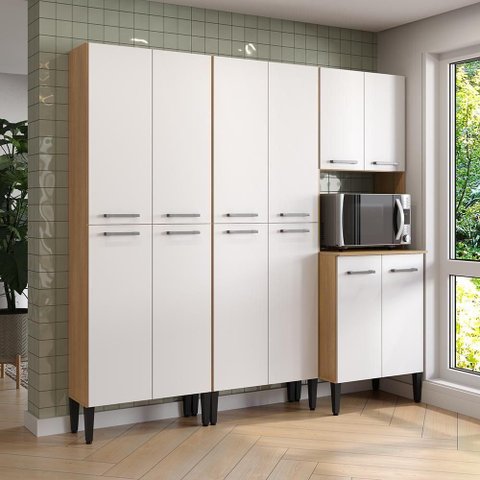 Cozinha Compacta Arizona 188cm Carvalho com Branco Móveis Carraro