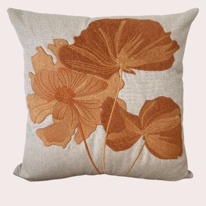 Capa de Almofada Linho Bordada Floral Terracota 50cm
