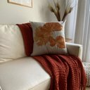 Ver imagem 3 de Capa de Almofada Linho Bordada Floral Terracota 50cm