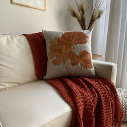 Capa de Almofada Linho Bordada Floral Terracota 50cm - 3