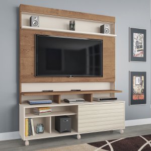 Estante Home TV até 55’’ Para Sala Atlanta 150 Cm MDP Flex Canelato Off White - ClickLar