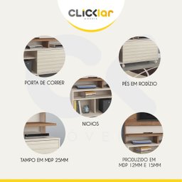 Estante Home TV até 55’’ Para Sala Atlanta 150 Cm MDP Flex Canelato Off White - ClickLar - 5