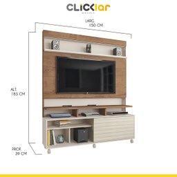 Estante Home TV até 55’’ Para Sala Atlanta 150 Cm MDP Flex Canelato Off White - ClickLar - 4