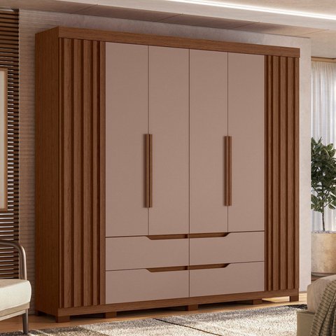 Guarda-Roupa 6 Portas e 4 Gavetas Casal Doble Marrom/Nogueira/Capuccino