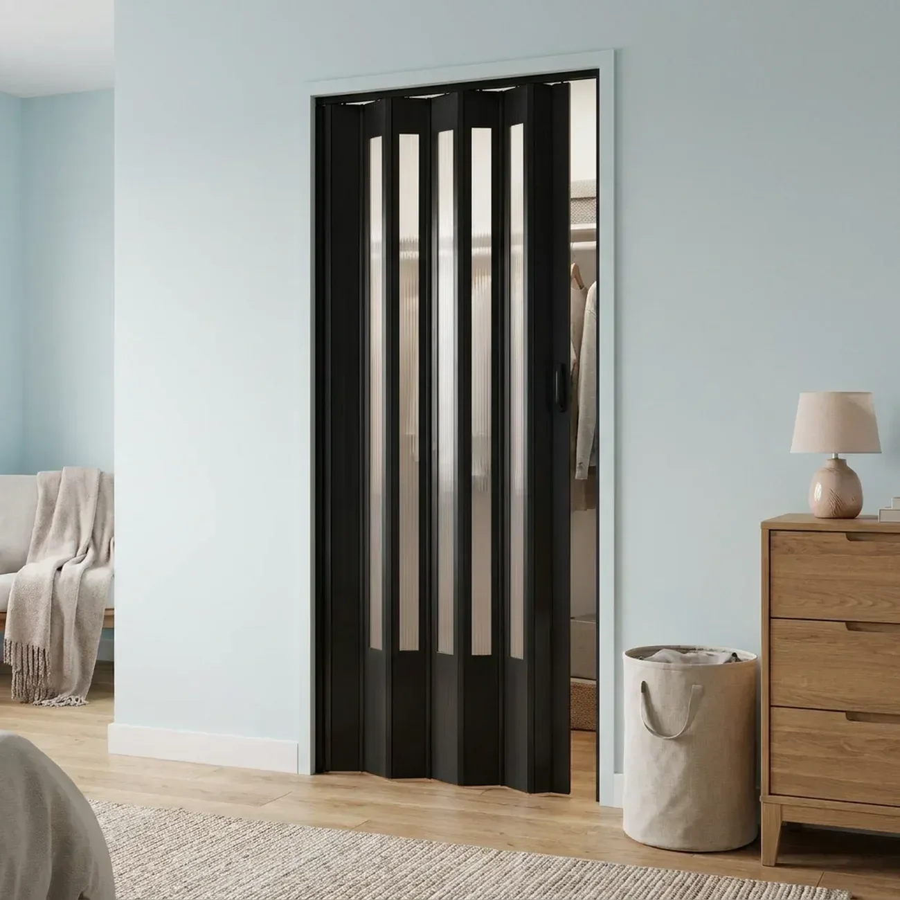 Porta Sanfonada de PVC 210cm x 72cm Plastporta Bcf Preto/com Translucido