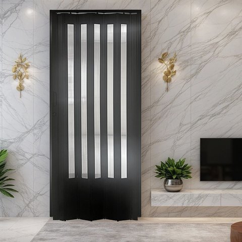 Porta Sanfonada de PVC 210cm x 72cm Plastporta Bcf Preto/com Translucido