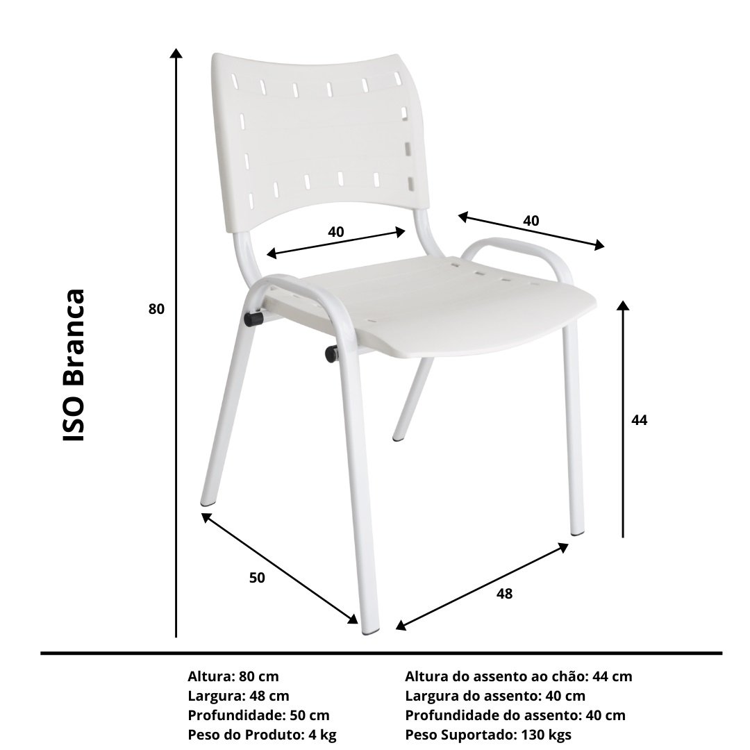 Jogo Mesa 120x70 para Restaurante Comércio com 4 Cadeiras Iso Branca Base Branca Ecomhome - 8