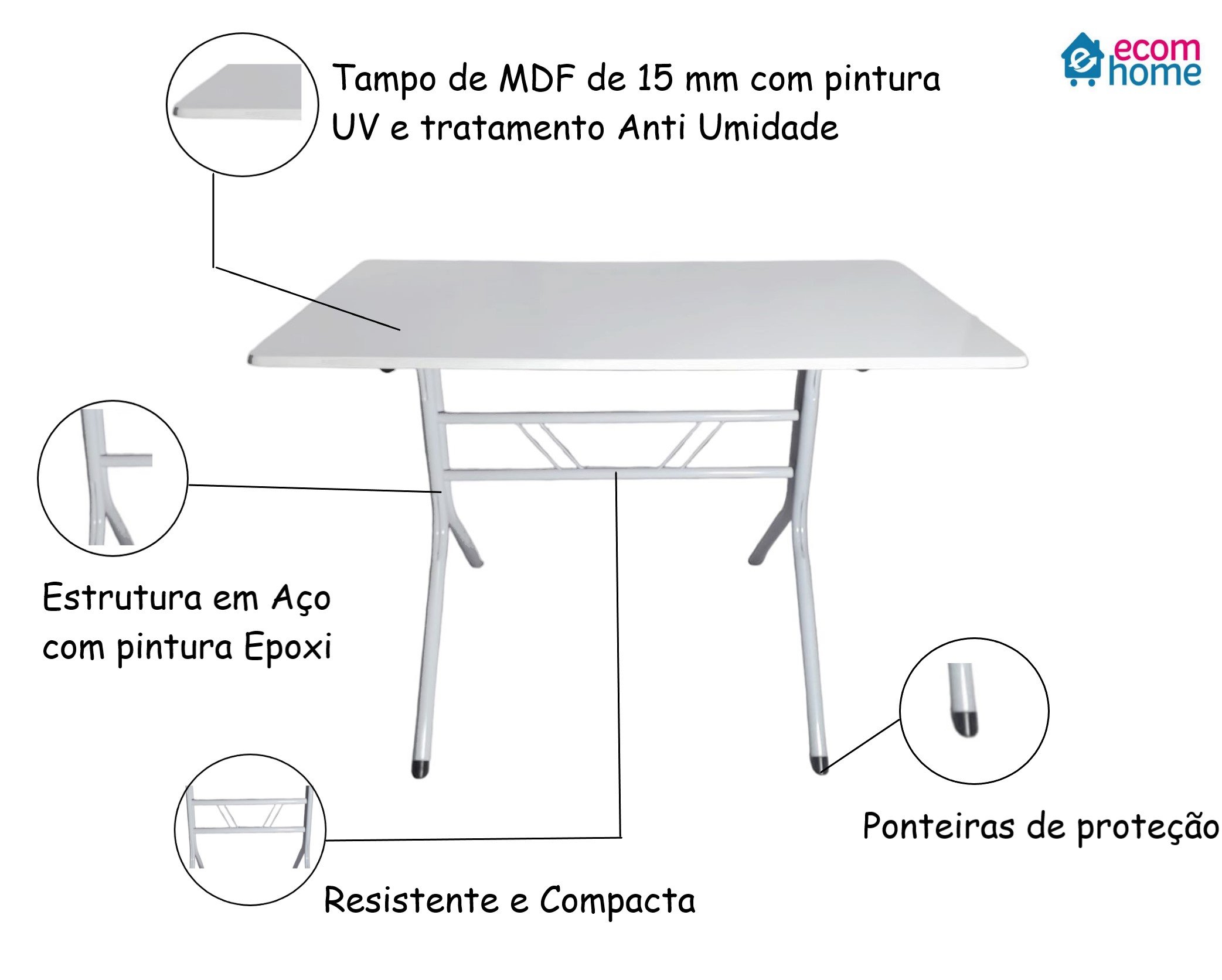 Jogo Mesa 120x70 para Restaurante Comércio com 4 Cadeiras Iso Branca Base Branca Ecomhome - 4