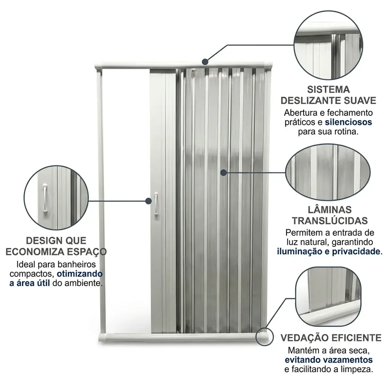 Ver imagem 6 de Box para Banheiro Sanfonado Frontal 185x130cm PVC Branco