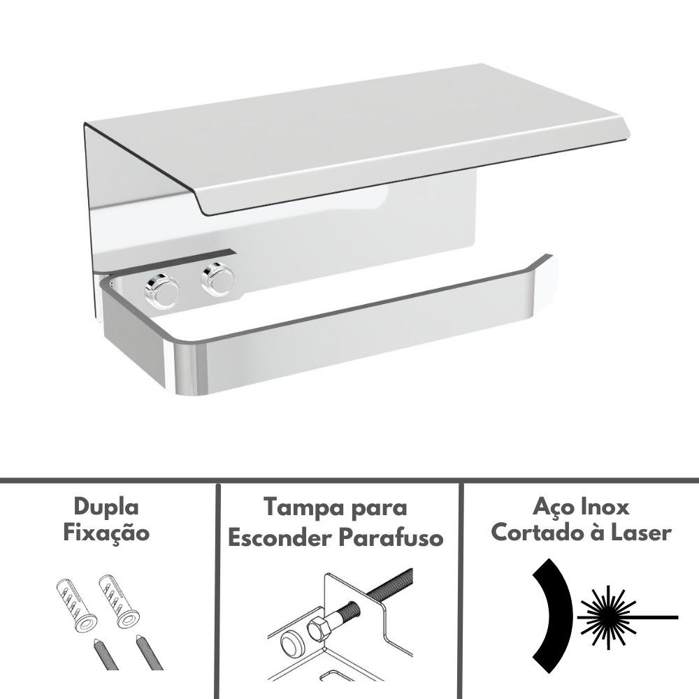 Porta Papel Higiênico Inox e Cromado De Parede Banheiro MAX - 3