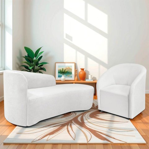 Kit Sofá Curvo França 140cm Ld. e Poltrona Luiza Max Conforto, Elegância e Design Moderno Bouclé