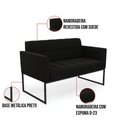 Ver imagem 4 de Kit 1 Sofá Namoradeira e 2 Poltronas Elisa Suede Preto Base Metálica Industrial Preto - D'Rossi