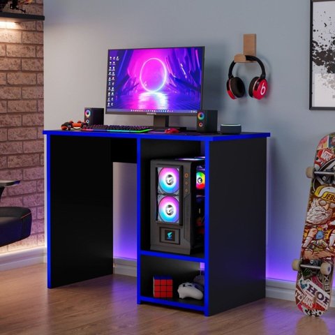 Mesa Gamer Compacta PX x 90cm Preto E Azul