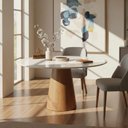 Ver imagem 1 de Mesa de Jantar Cone 6 Lugares Redonda MDF e Vidro Branco Decoraper