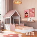Ver imagem 3 de Cama Infantil Montessoriana Casinha Branca e Rosa Completa Móveis