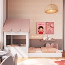Ver imagem 2 de Cama Infantil Montessoriana Casinha Branca e Rosa Completa Móveis