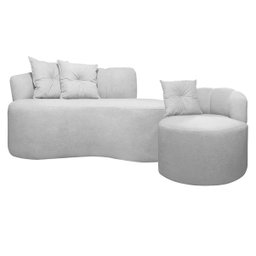 Conjunto para Sala Sofá Namoradeira e Poltrona Plaza Conceito Orgânico Bouclê Cinza Sofa Store - 1