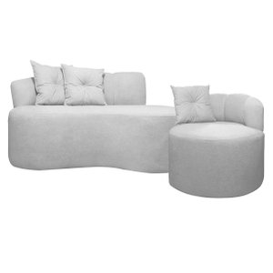 Conjunto para Sala Sofá Namoradeira e Poltrona Plaza Conceito Orgânico Bouclê Cinza Sofa Store