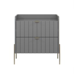 Mesa de Cabeceira Cinza Mdf Moriah 60cm com Gaveta e Corrediças Telescópica Pés Champanhe - 2