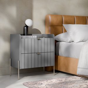 Mesa de Cabeceira Cinza Mdf Moriah 60cm com Gaveta e Corrediças Telescópica Pés Champanhe