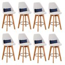 Ver imagem 1 de Kit 08 Banquetas Linho Bege E Almofada Suede Azul Marinho