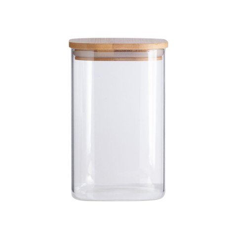 Pote de Mantimentos Quadrado Flat 1100ml Tampa Bambu Oikos