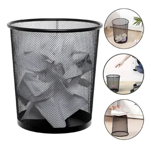 Lixeira Aramada de Metal 10 Litros Preta Telado Vazado para Escritorio Sala e Consultorio Decorativa