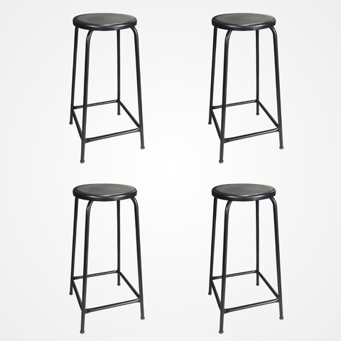 Kit 4 Banco de Metal Bar Assento Plástico Empilhável Preto 65cm