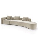 Ver imagem 1 de Sofá Curvo Decorativo Kimiko 447cm 5 Lugares Sala de Estar com Chaise Veludo Bege G52 - Gran Belo