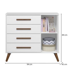 Quarto de Bebê Qencanto Retrô com Cômoda e Berço Qmovi Branco Acetinado + Colchão Gazin - 4