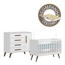 Ver imagem 2 de Quarto de Bebê Qencanto Retrô com Cômoda e Berço Qmovi Branco Acetinado + Colchão Gazin