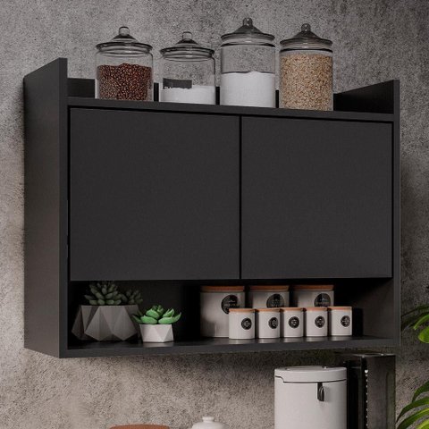 Armário Aéreo Chico 70,5cm 2 Portas MDP Preto Gran Belo