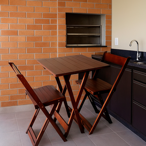 Bistro com 2 Banquetas para Bar Dobrável de Madeira Ismalu: Imbuia